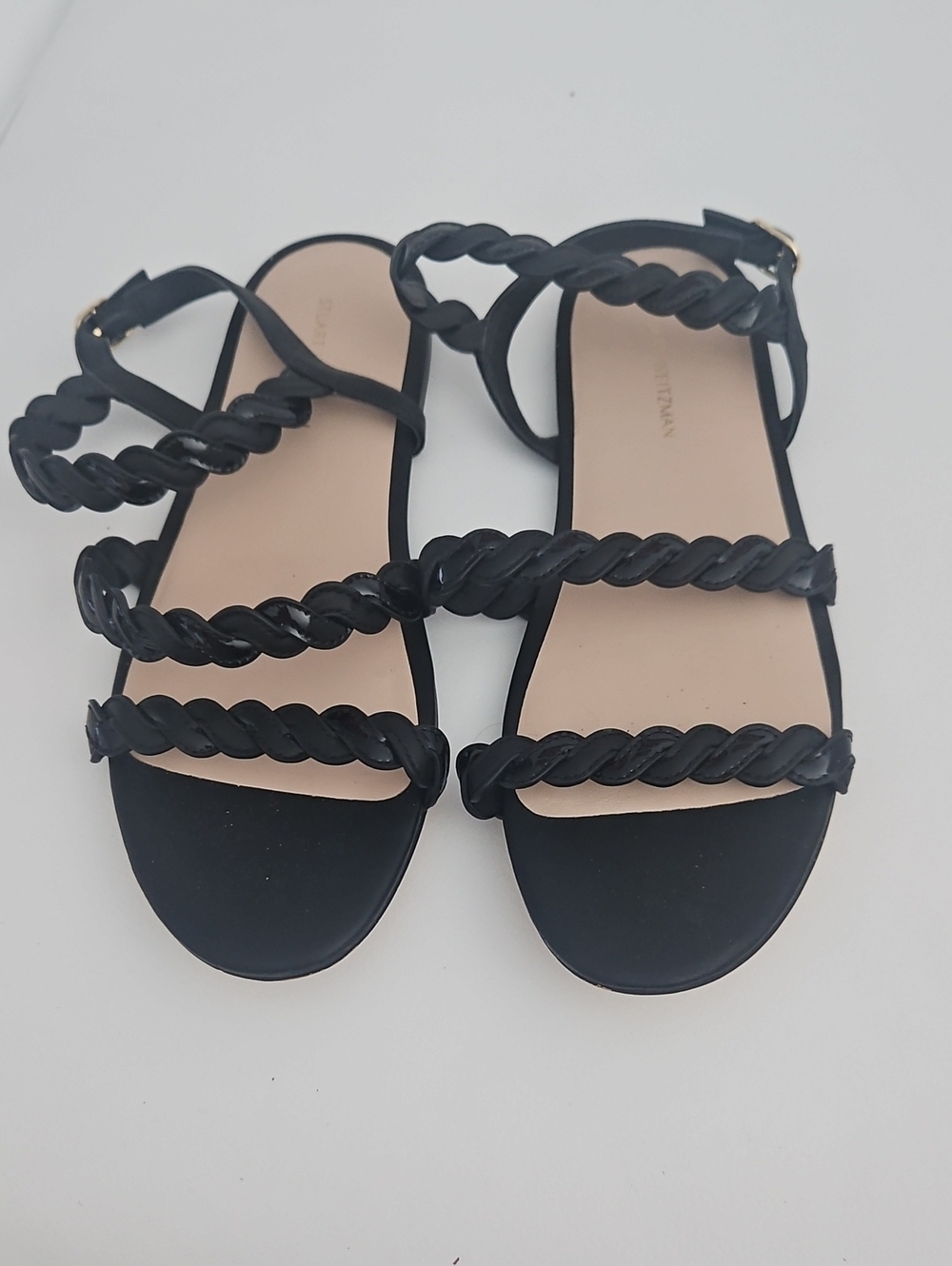 Stuart Weitzman Black Braided-Strap Flat Sandals